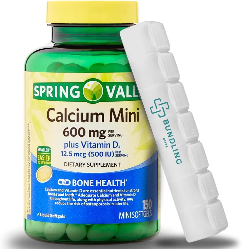 Kalcij z vitaminom D3, Mini kalcijeve tablete, prehransko dopolnilo, 150 Mini softgels (vključuje združevanje tabletke Bliss) - 1 pakiranje