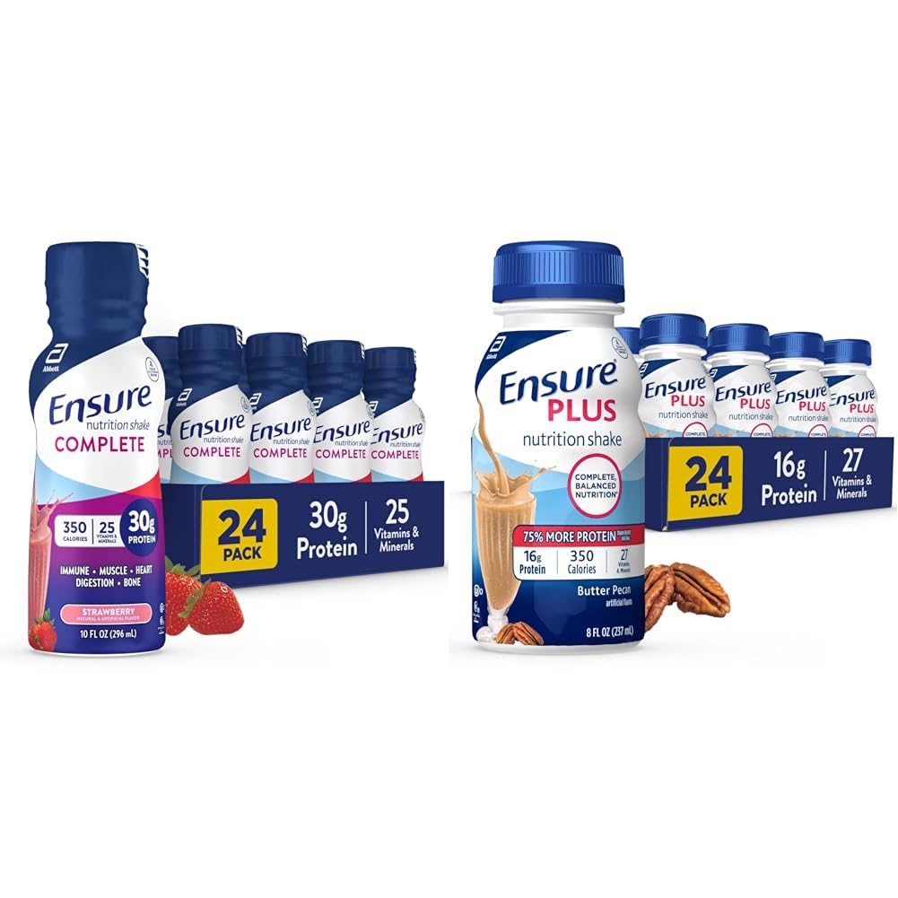 Poskrbite, da bo izdelek COMPLETE Nutrition Shake, 30g proteinov, nadomestek obroka Shake, z hranili za imuno zdravje, jagode, 10 Fl Oz & Plus maslo Pecan Nutrition Shake, Meal zamenjava Shake, 24 Pack