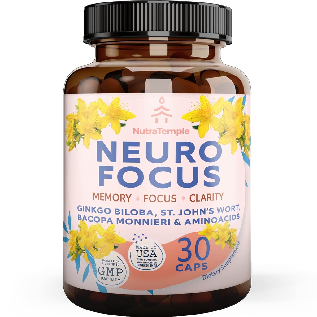 Brain Booster Gingko Biloba dodatek - Nootropics za um, fokus, spomin, jasnost z Bacopa Monnieri, St. Johns Wort - 30 Brain Food kapsule