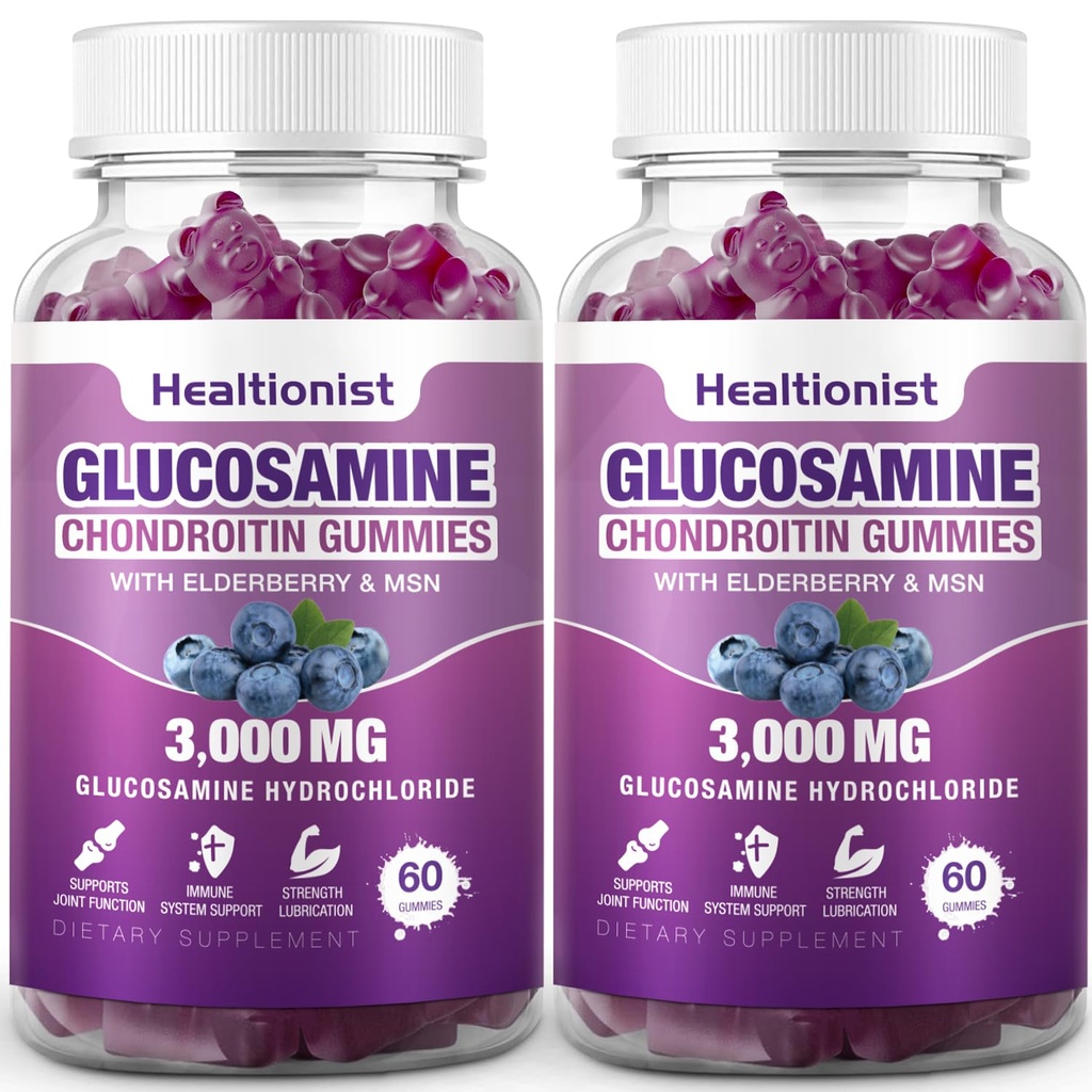 2 Pakiranja 3000mg glukozamin Chondroitin Gumies z MSM & Elderberry - Dodatna moč skupno zdravje, prilagodljivost, antioksidant imunske podpore dodatek Gummy za odrasle, moški in ženske 120 Cts