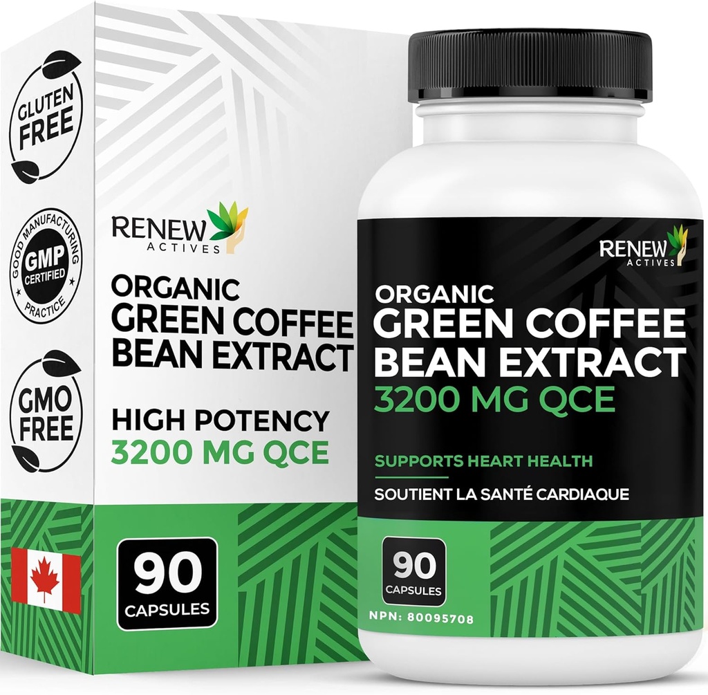 Renew Actives Visoka moč zelena kava fižol ekstrakt - 800mg na Serviranje zelena kava fižol ekstrakt s 50% klorogene kisline za antioksidant koristi - Izdelano v Kanadi - 90 Veganske kapsule