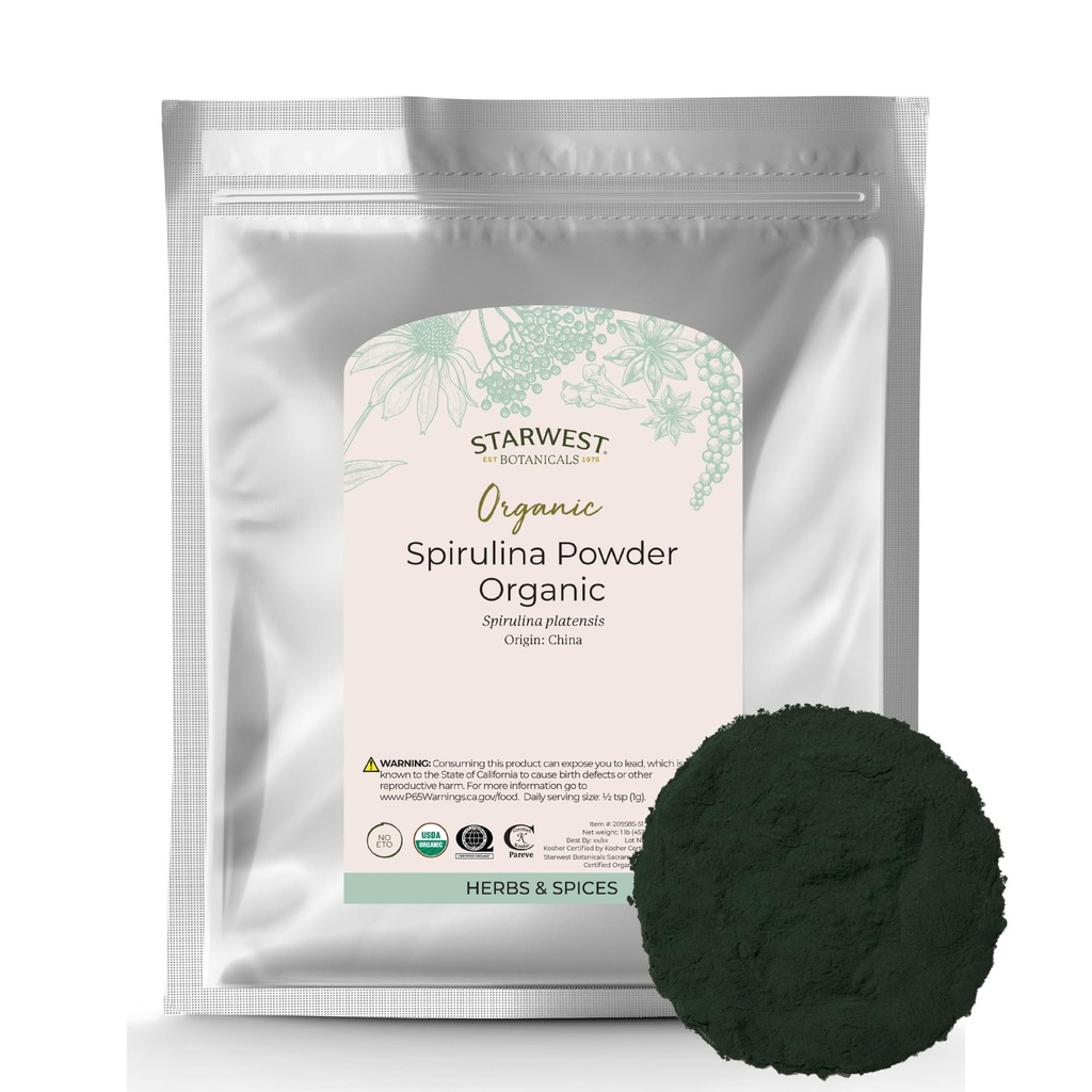 Starwest Botanicals Spirulina Powder Organic - Posušena modra zelena Algae Superfood, Uporaba v sok & Smoothies, Certified Kosher, Non-GMO - razsutem stanju 1 lb Bag