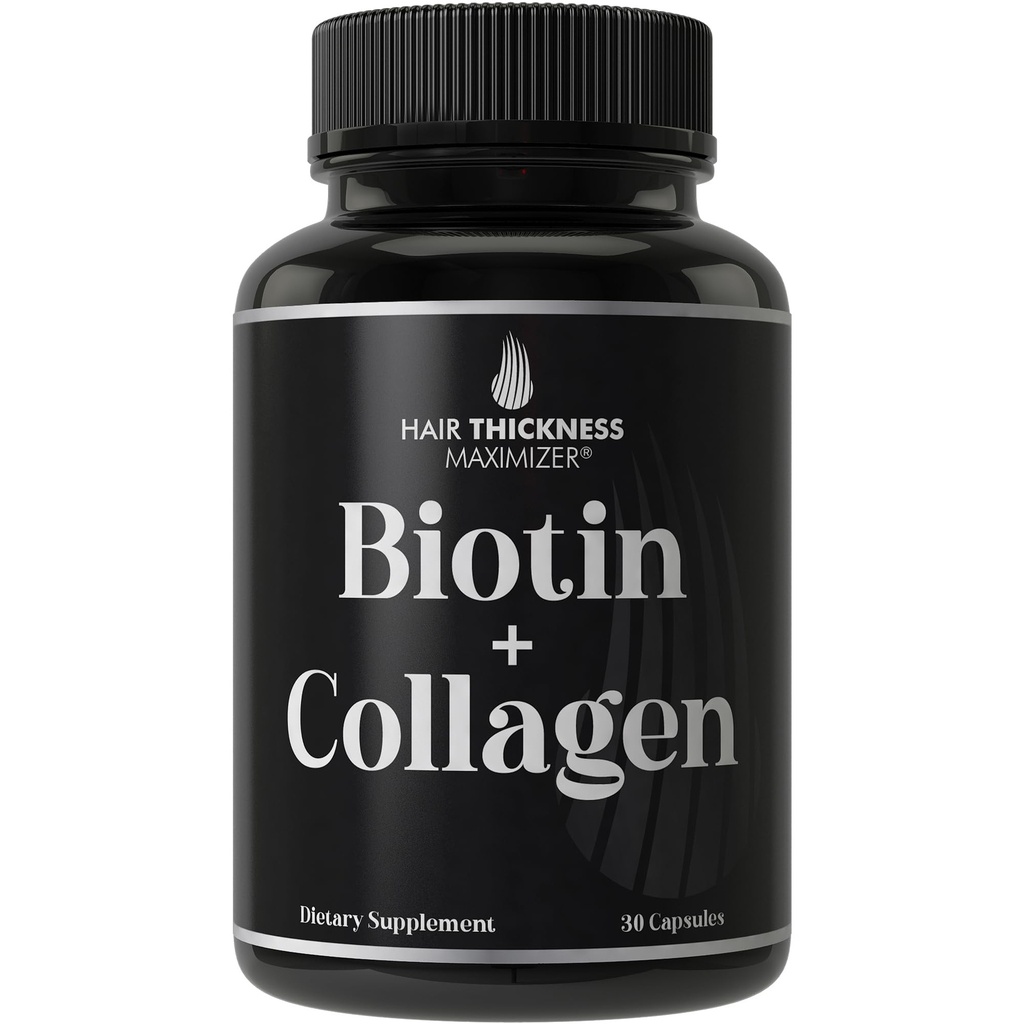 Biotin in kolagen dodatek – 10.000mcg Biotin + goveji kolagen za Thining & Brittle lase. Napredni 2-v-1 vitaminski kompleks. Podpira Thicker, bolj zdravo rast las za ženske, moški