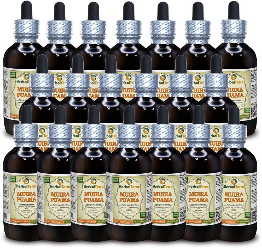 Muira Puama (Ptychopetalum Olacoides) Tinktura, organski tekoči ekstrakt (Brand Name: HerbalTerra, Ponosno izdelan v ZDA) 20x4 fl.oz (20x120 ml)