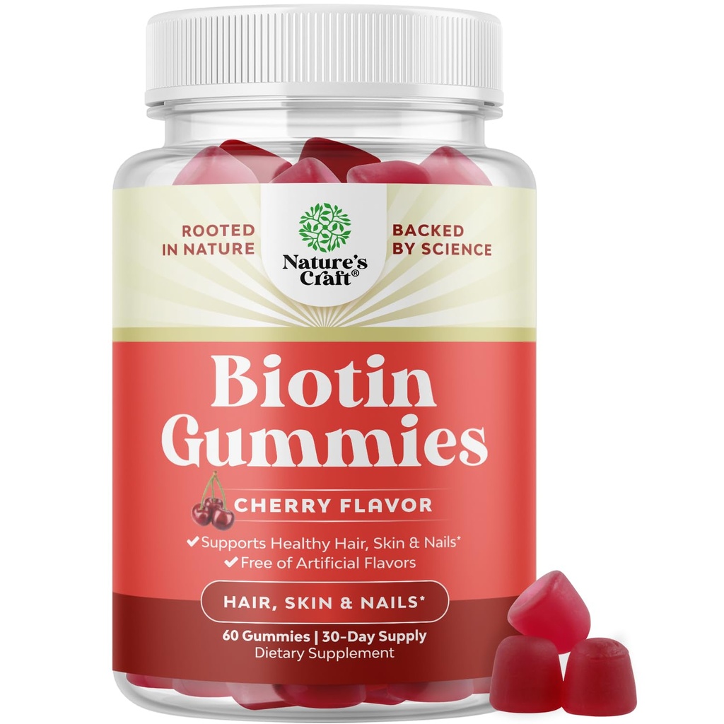 Naravni biotin Gumiji za rast las - Biotin Vitamini las Koža in nohti Gumiji za ženske in moške - Rastni vitamini Ženske s pantotensko kislino