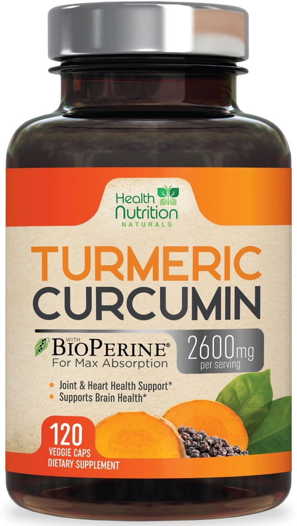 Kurkumin dodatek 2600mg - 95% kurkuminoidi z organsko kurkumino in bioperinsko črno papriko za najboljšo absorpcijo, Veganska skupna podpora, ne-GMO Tumerik, ustekleničen v ZDA - 120 kapsul