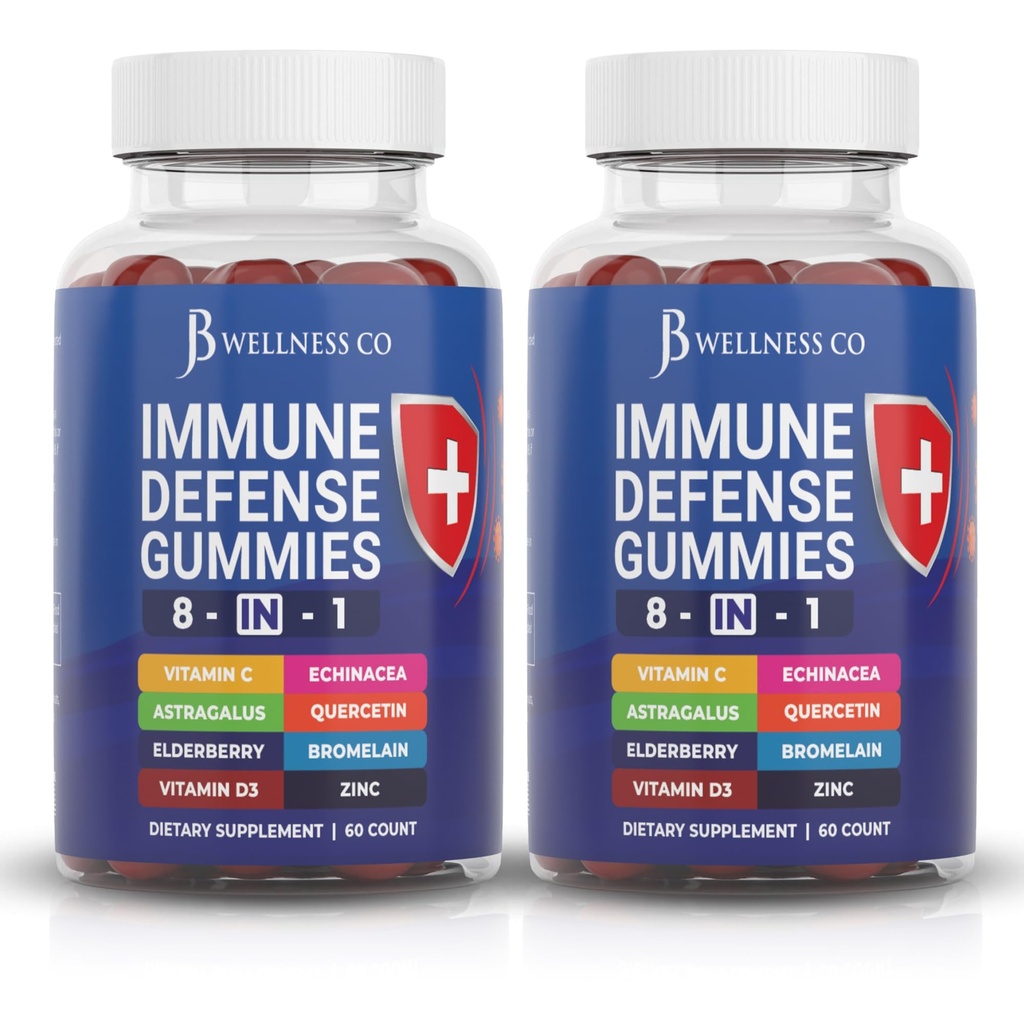 8 v 1 Imunska obramba Booster dodatek Gumies z Astragalus koren, vitamin C in cink, vitamin D3, Elderberry in Quercetin (2 paket)