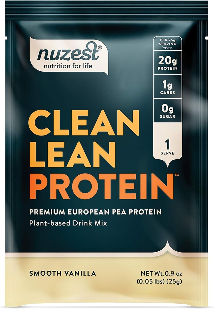 Nuzest - Pea Protein Powder - Čisti lean Protein, Premium Vegan Plant Based Protein Powder, Mlečni brez glutena, brez GSO, naravno sladkan Protein Shake, Gladka Vanilla, 1 Serving, 0.9 oz