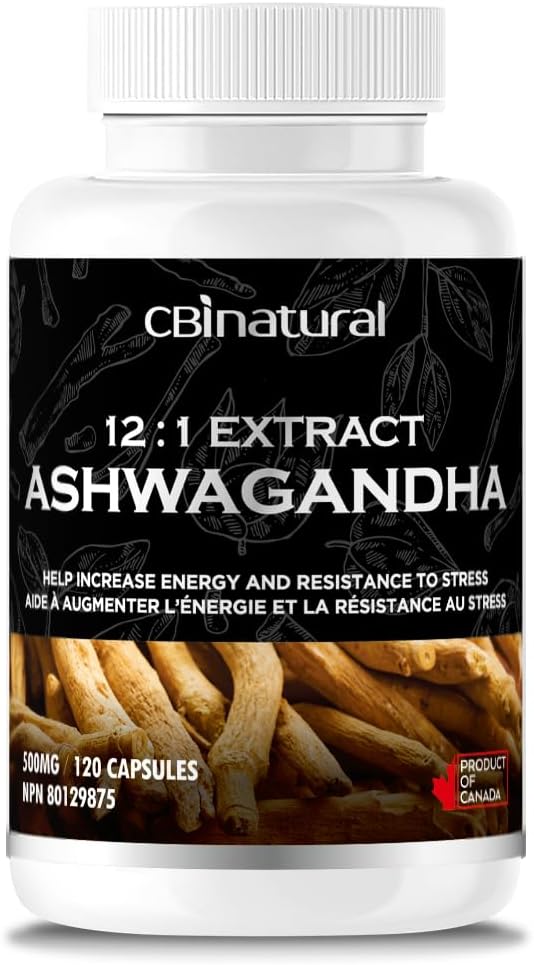 CBInatural Ashwagandha 12:1 Extract 500mg (6000 mg ekvivalent) – Energija, Vitalnost & Moški Wellness Podpora – 120 Veganske kapsule, 4-mesečna dobava
