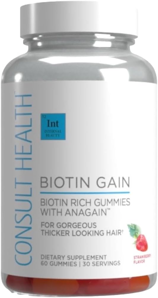 Svet Zdravje BIOTIN GAIN Gumies z ANAGAIN - Zmanjšanje izpadanje las - Klinično testiran - 10.000 mcg Biotin Vitamin B7 za podporo zdrave rasti las, kože in nohtov za ženske in moške - 60 Count