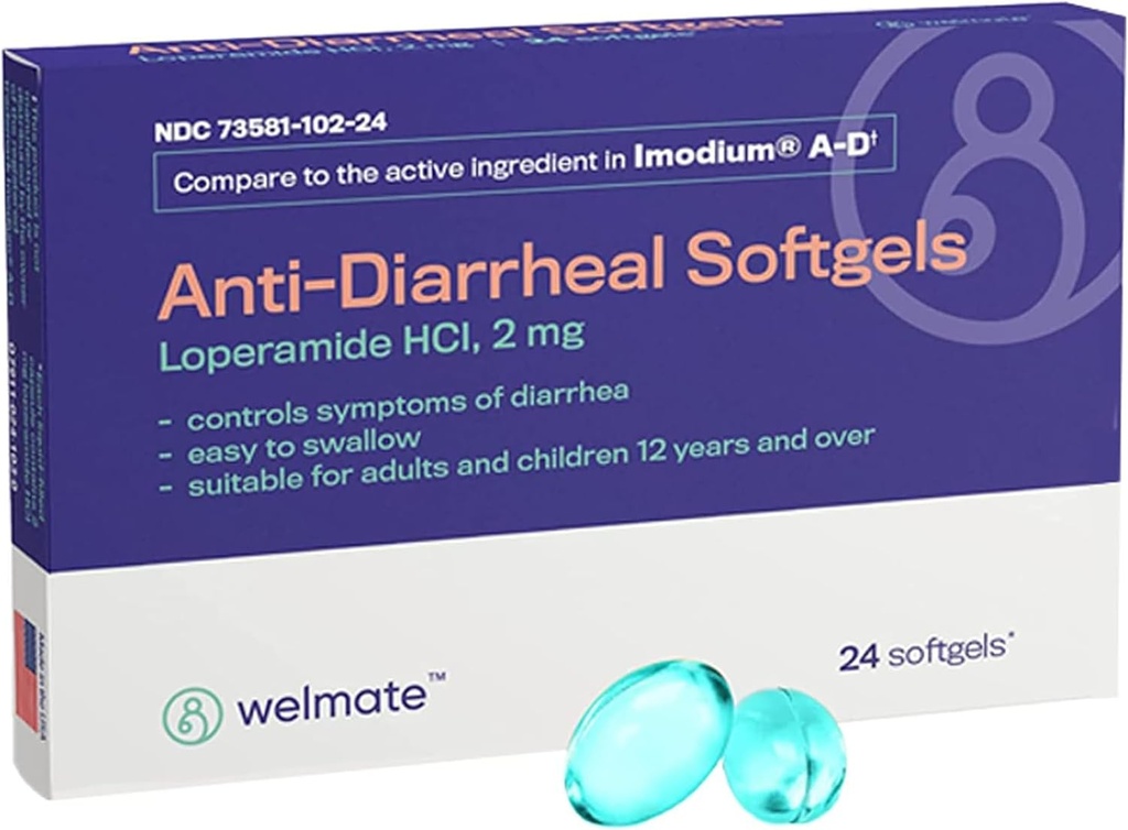 WELMATE - Antidiareja Mehčalci (24 softgels) - Loperamid HCL 2 mg - Driska Simptom Reliever - Anti diareja tablete - Pretirano zdravljenje