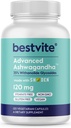 BESTVITE Advanced Ashwagandha 120mg w/Shoden (120 vegetarijanskih kapsul) - klinično raziskano, ki vsebuje industrijo, ki vodi 35% Witanolid Glycosides - Brez stearats - Vegan - Non GSO - Gluten Free