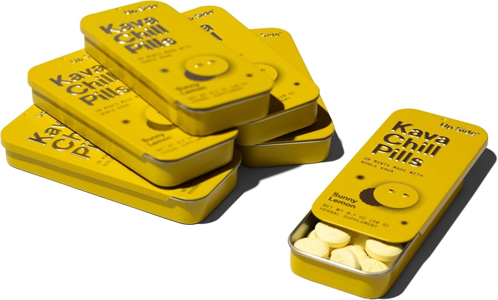 Up Side Kava Chill tablete, Kava Kava Candy Sunny Lemon aroma, Naravni dodatek za mirno in stresno podporo, 6 Pack 20 Mints