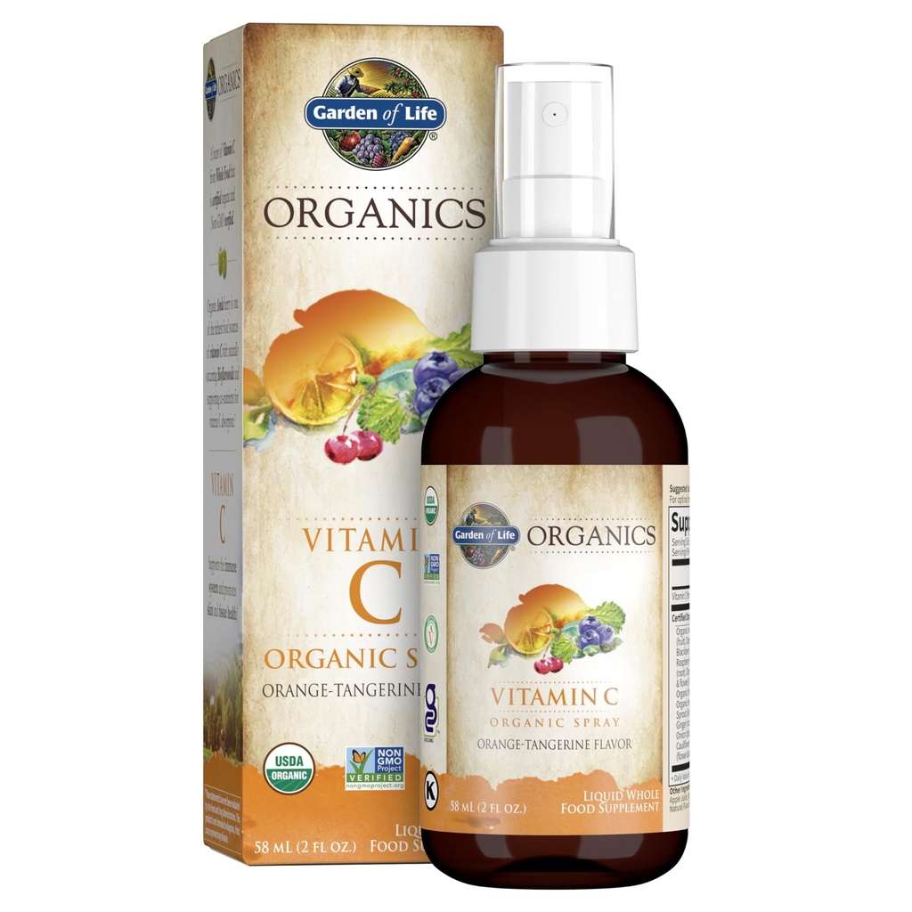 Vrt življenja Organics Vitamin C Spray za otroke in odrasle - Orange Tangerin, Vitamin C dopolnilo, Antioksidant za imuno podporo in zdravje kože, 2 fl oz tekoče kapljice