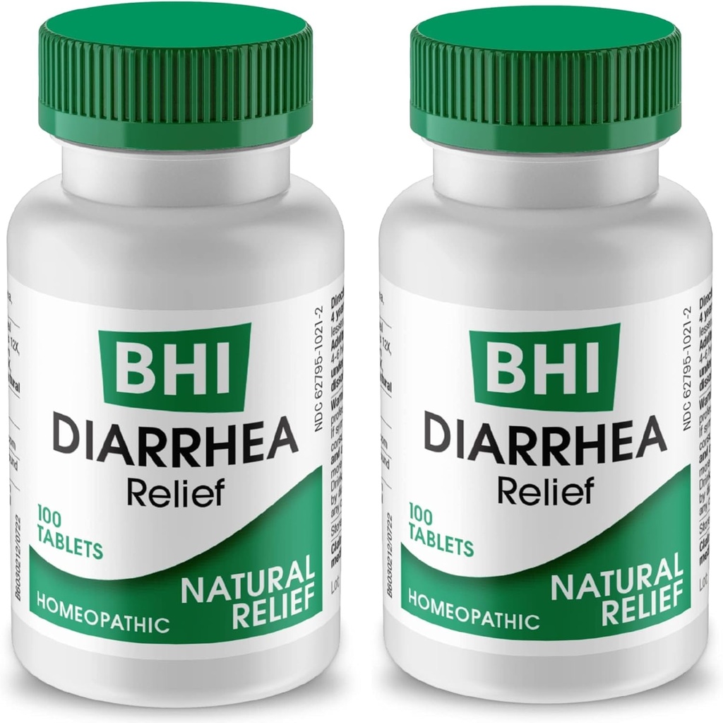 BHI Driska Relief hitro deluje naravno Remedy za blago drisko - 8 Pomirjujoče homeopatske Actives Pomoč Calm Stomach Ache, Plin & Cramps za ženske in moške - 100 tablet (Pack od 2)