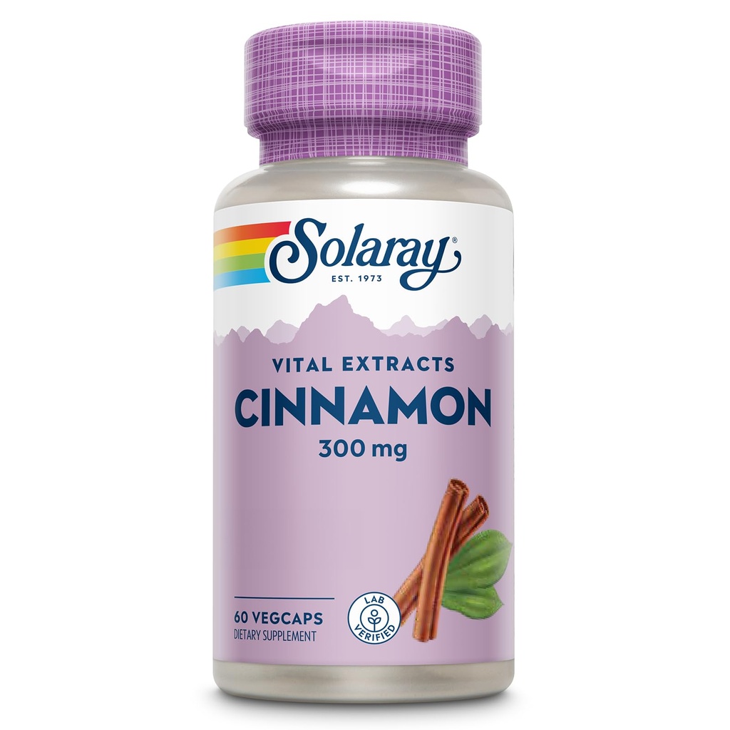 SOLARAY Cinnamon Extract 300mg - Cimet dodatki za ravnotežje - Zeliščna podpora z 24mg Flavonoidi - Lab preverjeno, Gluten brezplačno, 60-dnevno garancijo - 60 Serving, 60 VegCaps