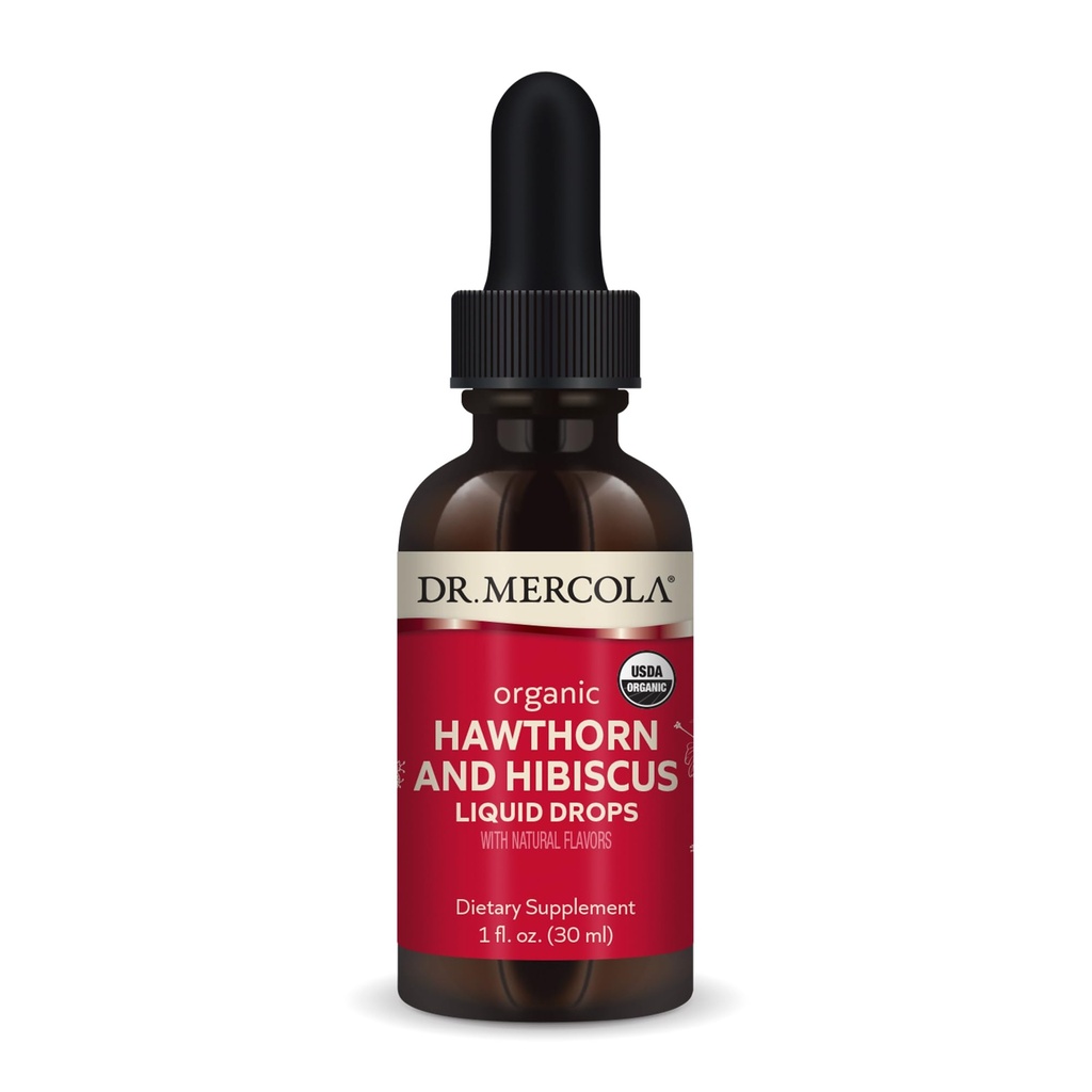 Dr. Mercola Organic Hawthorn in Hibiscus Tekoče kapljice Prehranske dopolnila, 30 Serving (30 Kapljice), Non GSO, Gluten Free, Soy Free, USDA Organic