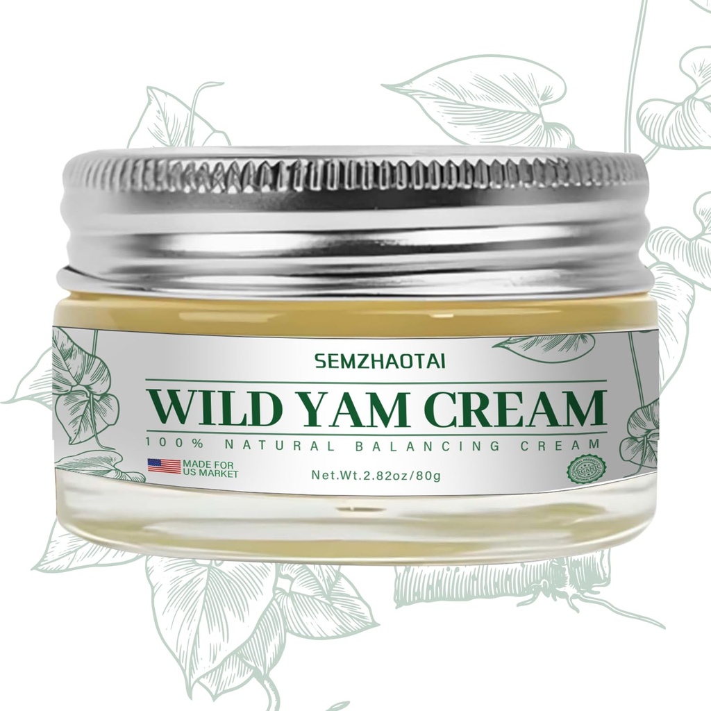 Organic Wild Yam Cream - Hormone Balance & Menopause Relief, podpira vroče Flashes & Night Sweats, 2.82 oz - Zasnovan za ameriški trg SEMZHAOTAI