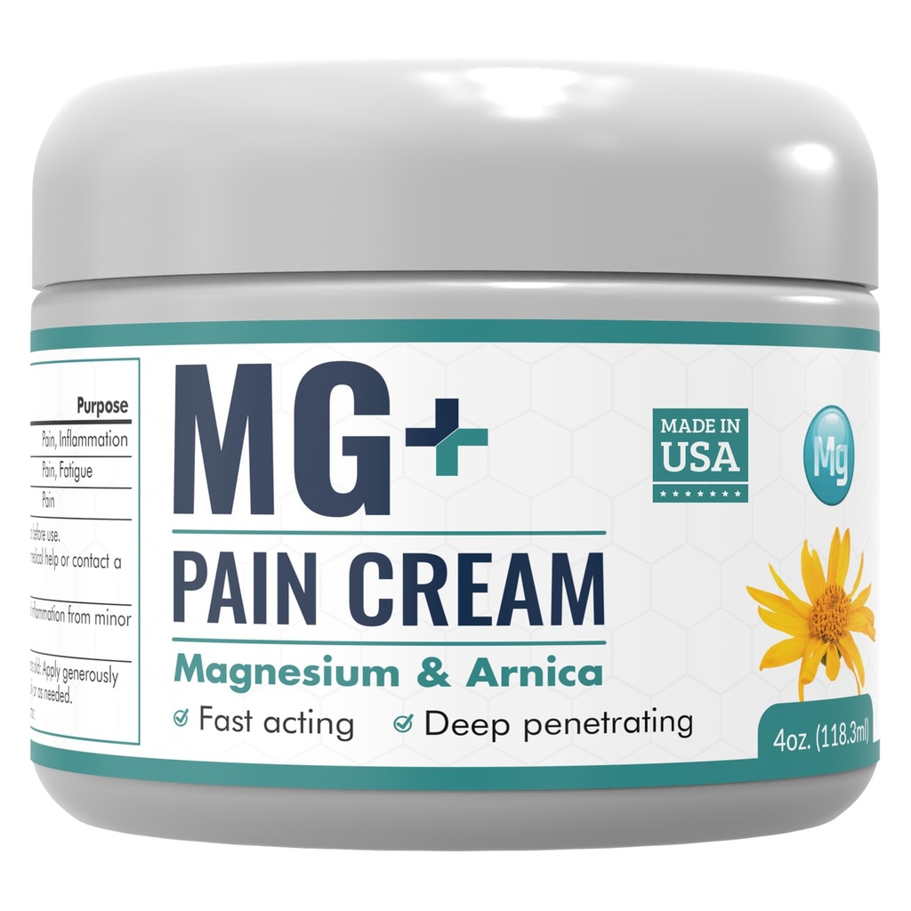 Mars Wellness MG+ Magnezijska krema Pain Relief - Dodatna moč Magnezij in Arnica Krema - 4 OZ Tub - Nevropatija, bolečine v mišicah in zlomi nog - 1 pakiranje