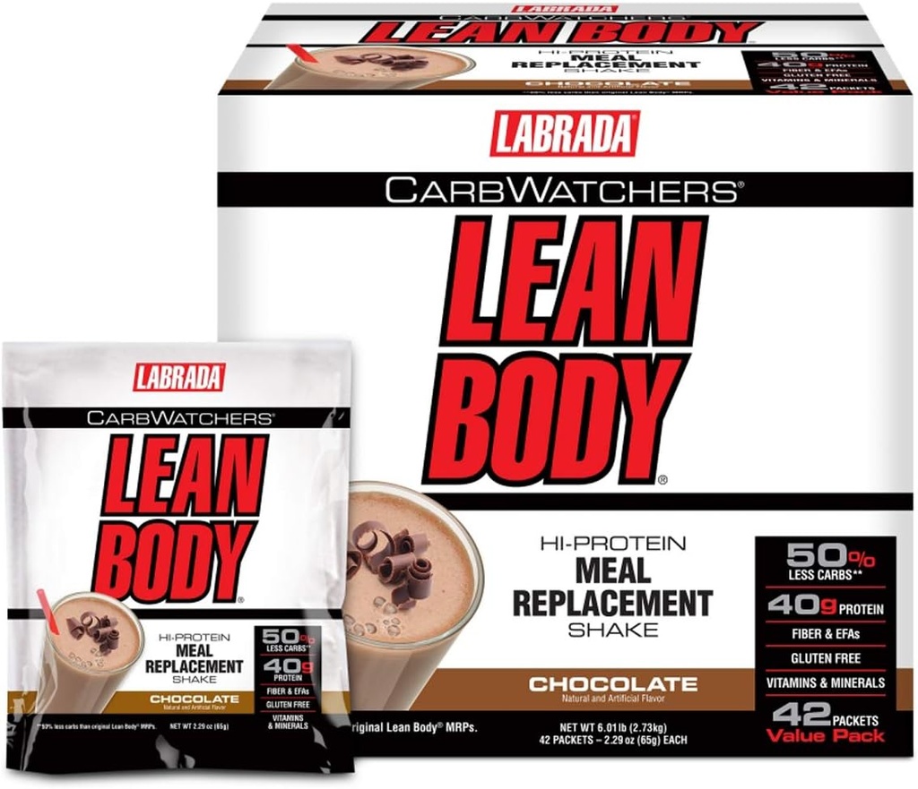 Labrada Carb Opazovalci Lean Body Hi-Protein Meal zamenjava Shake, Čokoladni sladoled, 2.29 Ounce (Pack of 42)