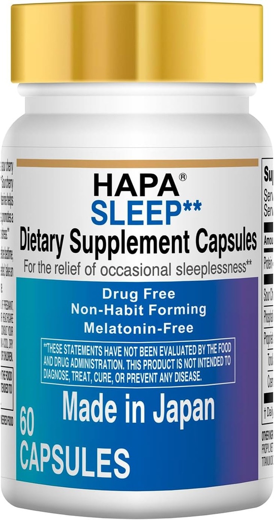HAPA Japan Melatonin Dodatek za brezplačno pomoč v spanju, Phosfatidilserin, koencim Q10, odrasli 60 kapsul, 30-dnevna oskrba