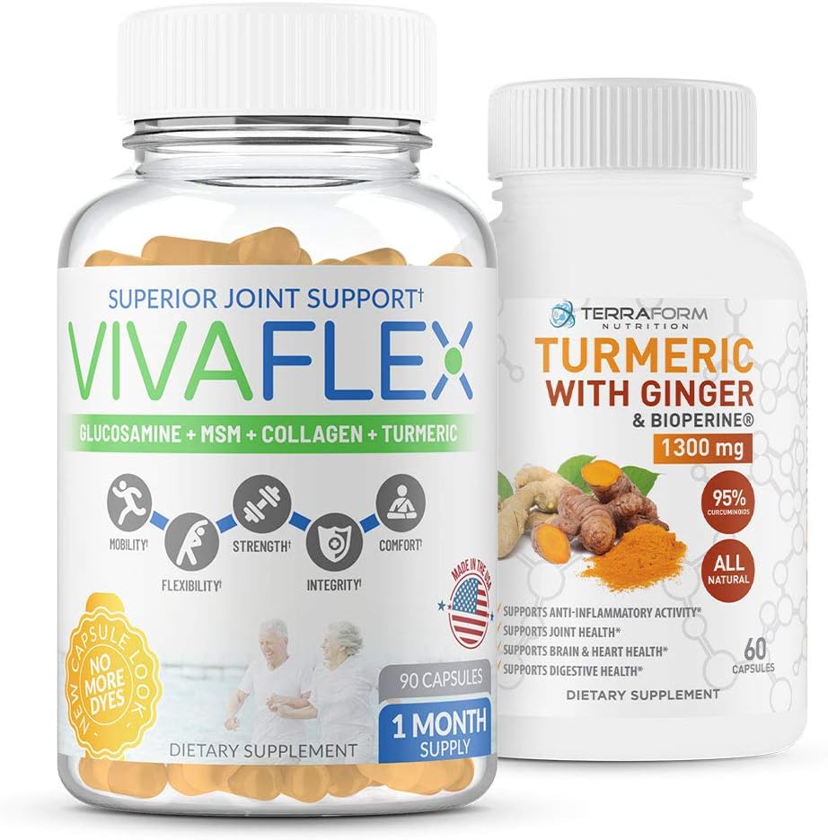 Terraform Nutrition Joint Relief Combo Pack – Vivaflex Plus Kurkumin z ingver – Najboljši dodatki za Joint & Kolena Relief – 1 mesec dobave