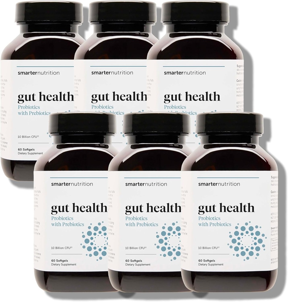Smarter Nutrition Gut Health Probiotics with Prebiotics - 100% Na tleh temelječi sevi z MCT oljem za digestivno, imuno zdravje, Gut Microbiome - Vegetarian - 360 Count(Pack od 6) - 180-dnevno oskrbo