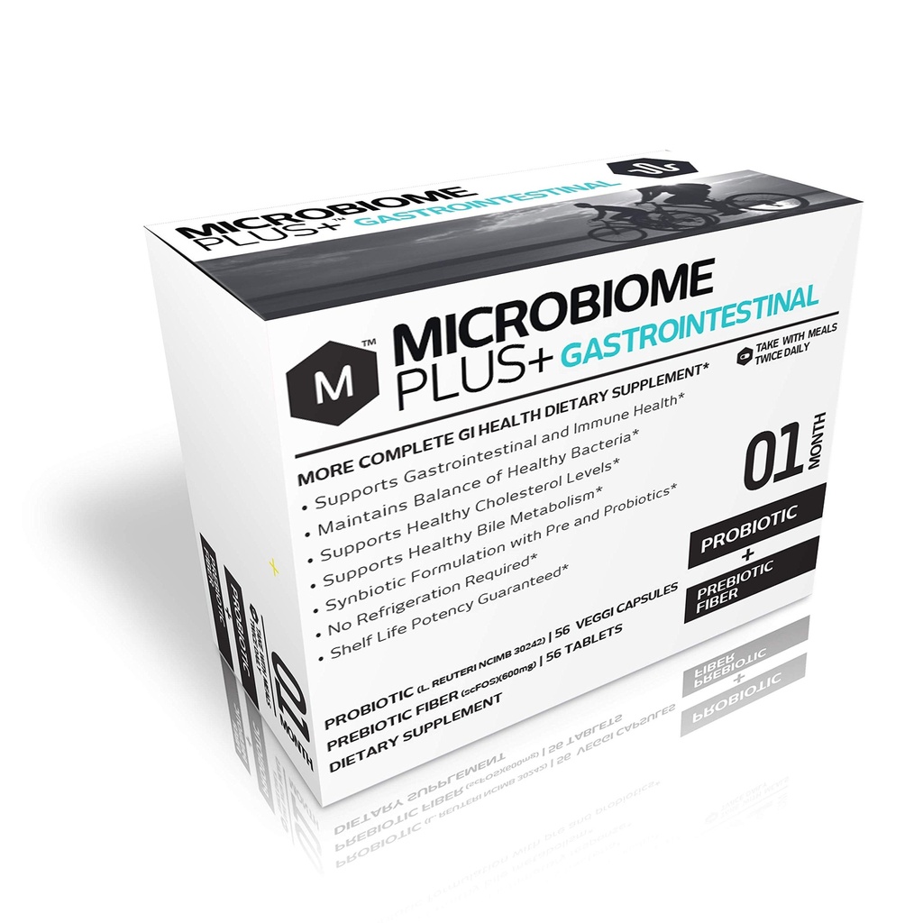 Microbiome Plus Heart Health Probiotics L Reuteri NCIMB 30242 in Prebiotics scFOS, GI Prebavne dopolnila, Alergija varna, Gluten-free Probiotic dodatek za moške in ženske (1 mesec oskrbe)