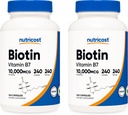 Nutricost Biotin (vitamin B7) 10.000mcg (10mg), 240 pokrovčkov (2 steklenici) - ne-GMO, brez glutena