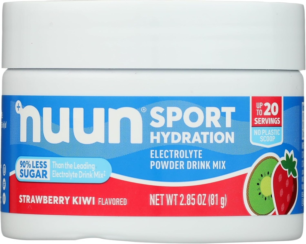 Nuun Sport Elektrolitski v prahu Mešanica z magnezijem, kalcijom, kalijem, kloridom in natrijem, okusom jagodnega kivija, brez glutena in vegana, do 20 obrokov