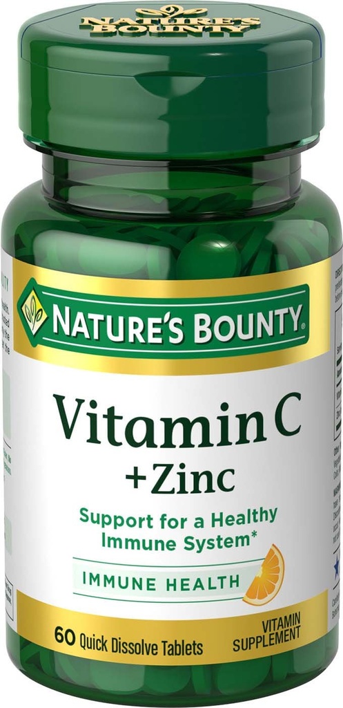 Bounty vitamin C + cink, dodatek vitaminov, podpira imuno zdravje, 60 mg, 60 tablet