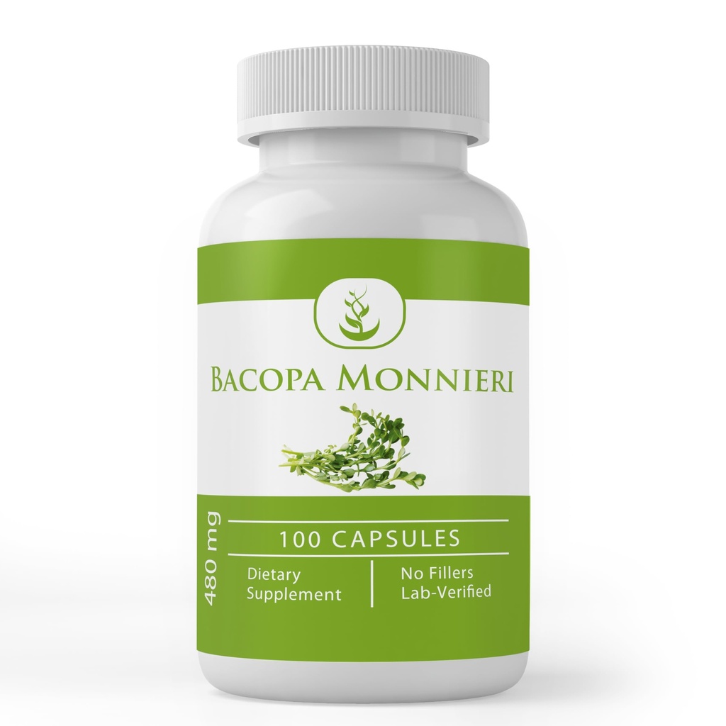 Čiste izvirne sestavine Bacopa Monnieri, (100 kapsul) vedno čista, brez dodatkov ali polnila, laboratorij preverjen