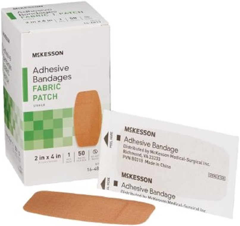 McKesson Adhesive Bandages, Sterile, Fabric Patch, 2 v x 4 v, 50 Število, 1 pakiranje
