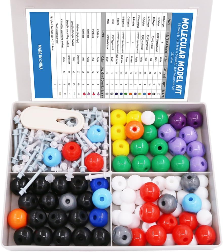Swpeet 240 Pcs Organska kemija Molekularni model Študent in učitelj Kit, Kemija Molekularni model Študent in učitelj Set - 86 Atoms & 153 Bonds & 1 Short Link Odstranjevalec