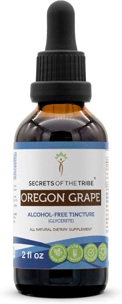 Skrivnosti tekočega ekstrakta brez alkohola iz rodu Oregon, odgovornega gojenega oregonskega grozdja (Mahonia aquifolium), posušenega korenskega tinktura (2 FL OZ)