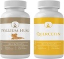 PURE ORIGINAL SESTAVINE Psylium Husk & Quercetin Kapsule paket (100 kapsul vsak), brez dodatkov ali polnila, laboratorij preverjen