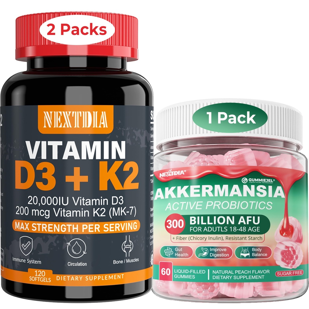 Vitamin D3 20.000 i.e. + K2(MK7) 200mcg Softgels + Akkermansia Probiotiki Gumiji s prebiotiki Fiber