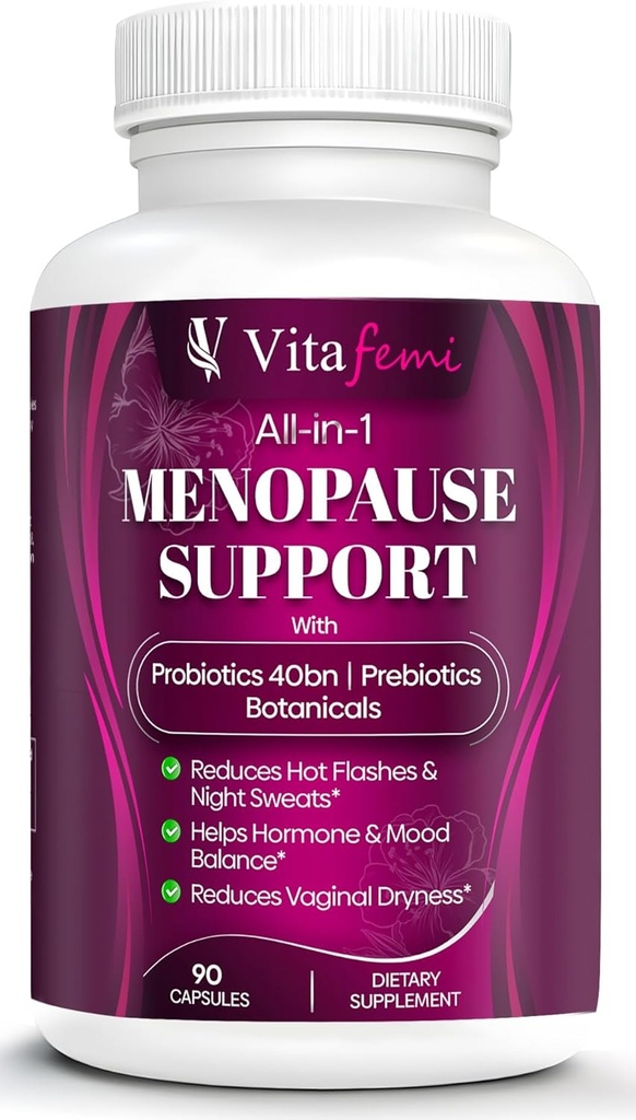 Best Rated Highly Effective Menopause Support, Menopause Probiotics, Hot Flashes, Night Sweats, Hormone Balance, Mood Swings, DIM, Black Cohosh, Dong Quai, 40Bn CFU