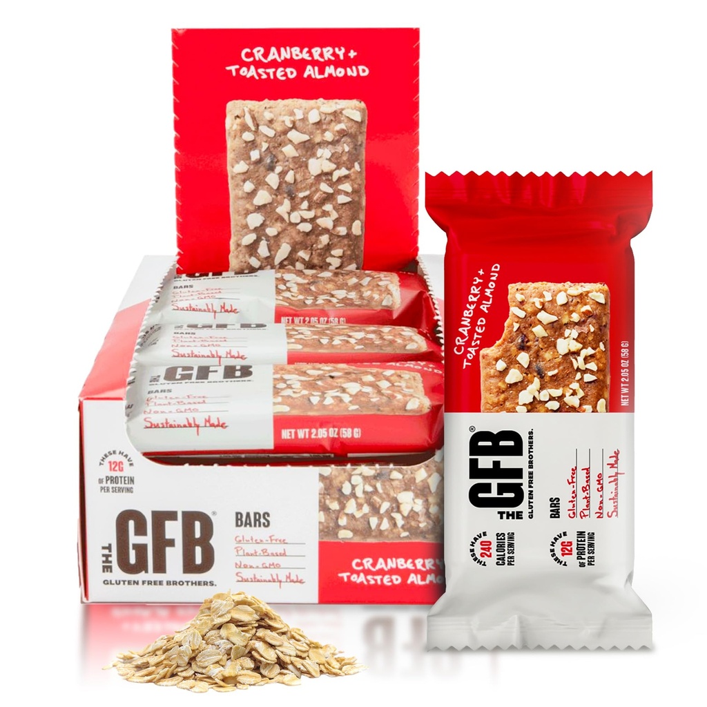 GFB Cranberry Toasted mandljevih beljakovinskih čokoladic - brez glutena, na rastlinski osnovi, brez gensko spremenjenih organizmov, trajnostno narejene – smešno okusne, zdrave, veganske, prehranske prigrizke beljakovinskih čokoladic, 2.05 oz (12 grof)