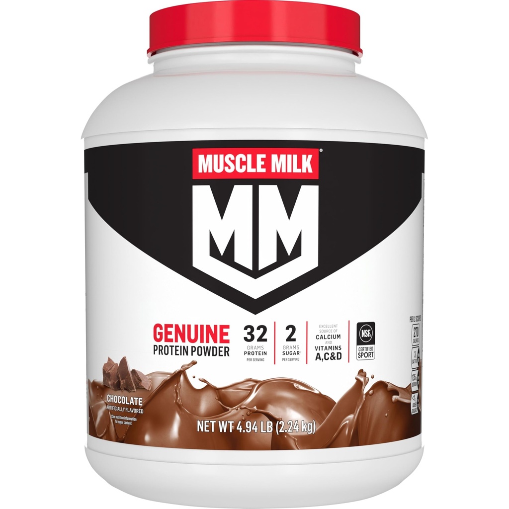 Mišično mleko Prave beljakovine v prahu, čokolada, 4,94 funt, 32 Servisi, 32g beljakovine, 2g sladkor, kalcij, vitamini A, C & D, NSF Certified for Sport, Energizing Prigrizek, Pakiranje maj Vary