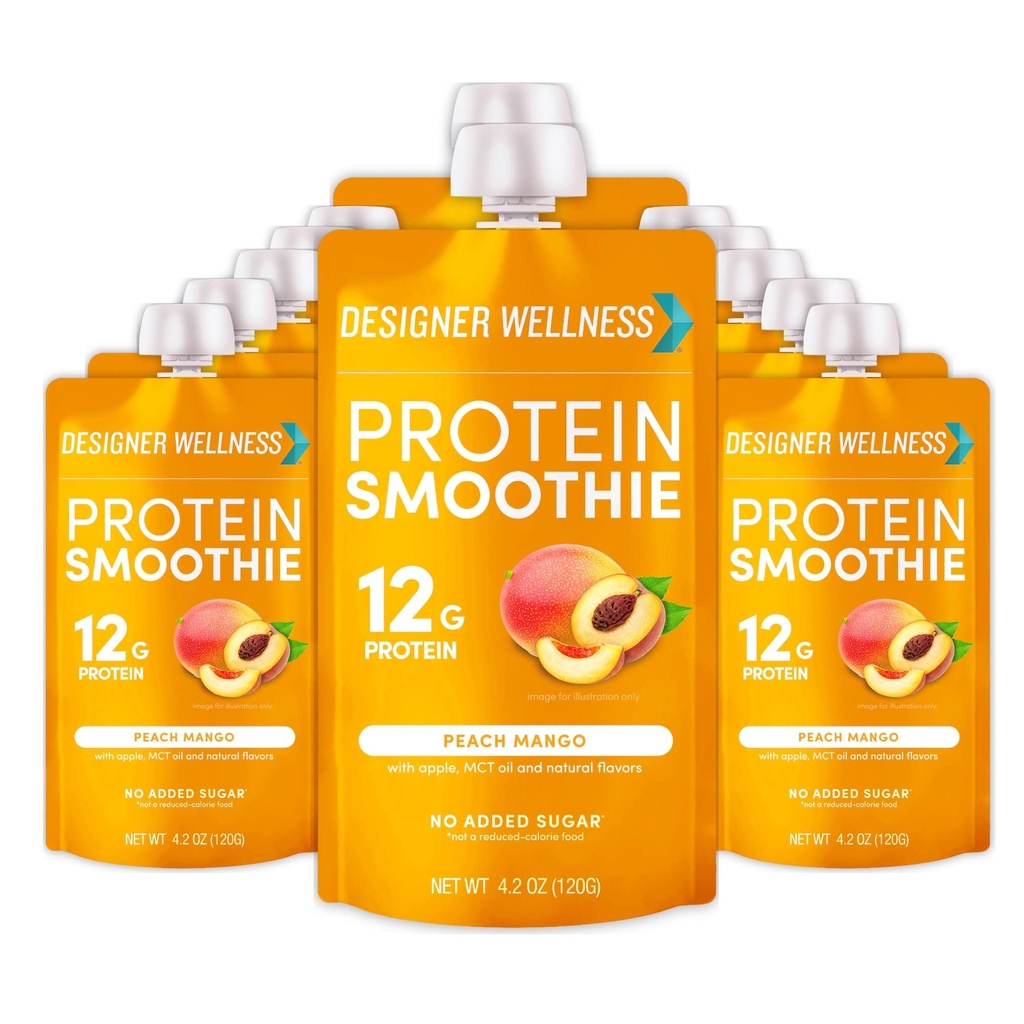 Oblikovalec Wellness Protein Smoothie, Real Fruit, 12g Protein, Nizka karb, Nič dodanega sladkorja, Gluten-free, Ne-GMO, Brez umetnih barv ali arom, Peach Mango, 12 Število