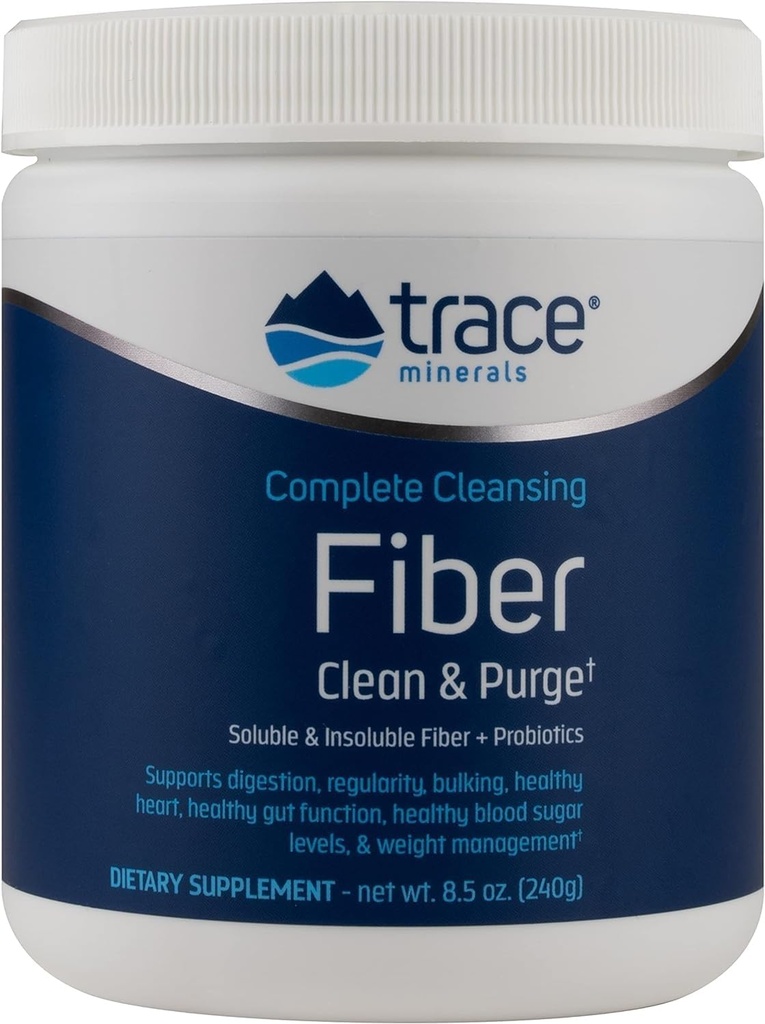 Trace Minerals Complete Cleansing Fiber - Fiber Supplement for Gut Health Support - Drink Mix Powder to Aid Healthy Digestion - Soluble & Insoluble Fiber Formula with Probiotics - 8.5 oz (30 Servings)