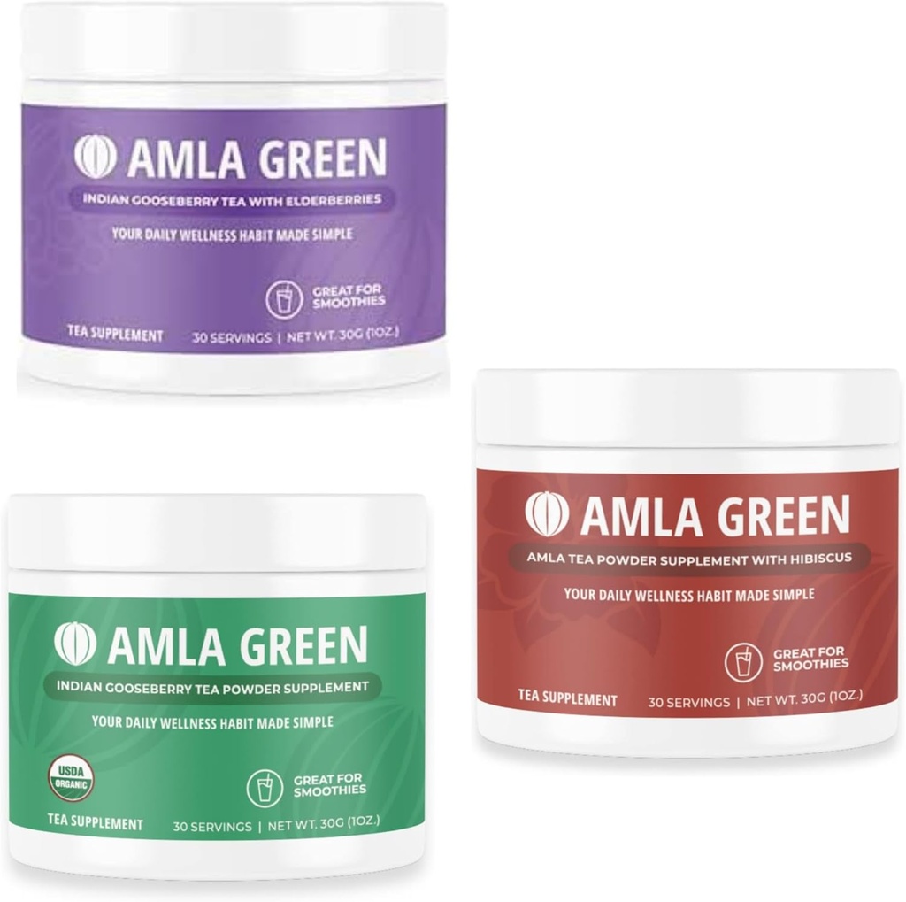 Amla Powder, Green Tea Superfood dodatek z Bezgove jagode in indijskih kosmulje & Hibiscus, Organic, Vegan, 30 Serving