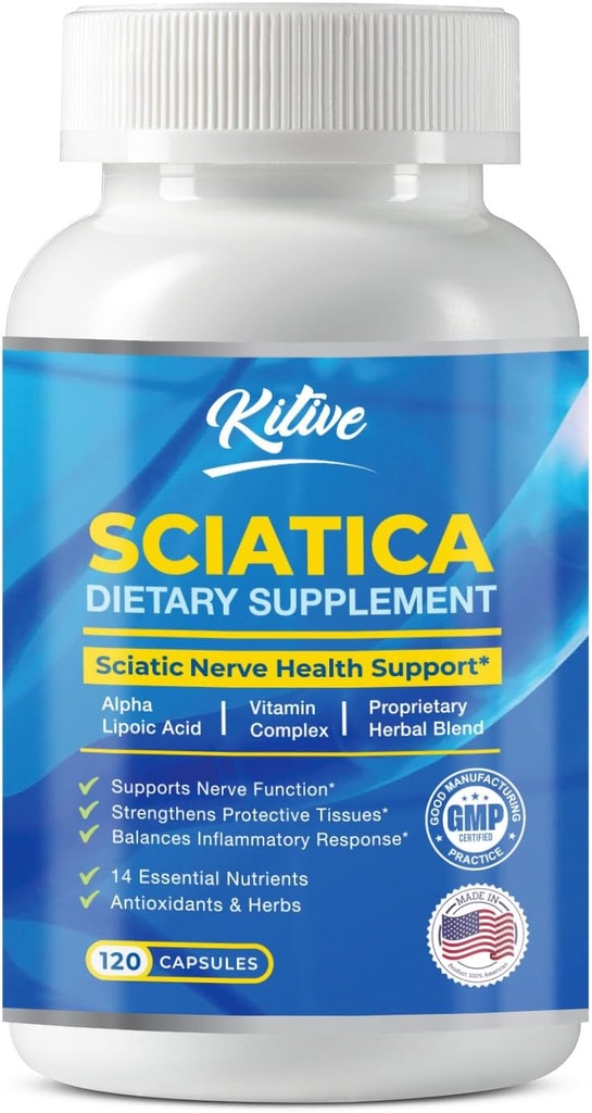 Sciatic Nerve Relief Supplement, Napredna podporna formula za živčno zdravje, Alfa lipoična kislina, Vitamin kompleks, 120 Kapsule, Izdelano v ZDA