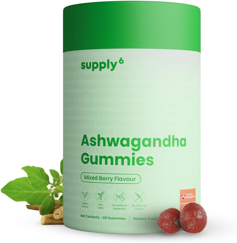 OSKRBA6 KSM-66 Ashwagandha & vitamin D Gummy - 60 Count - mešano jagode, KSM-66, Vegan, rastlinsko, ne-GMO, Gluten-free & želatina brezplačno, za Happyer You, pakiranje po 1