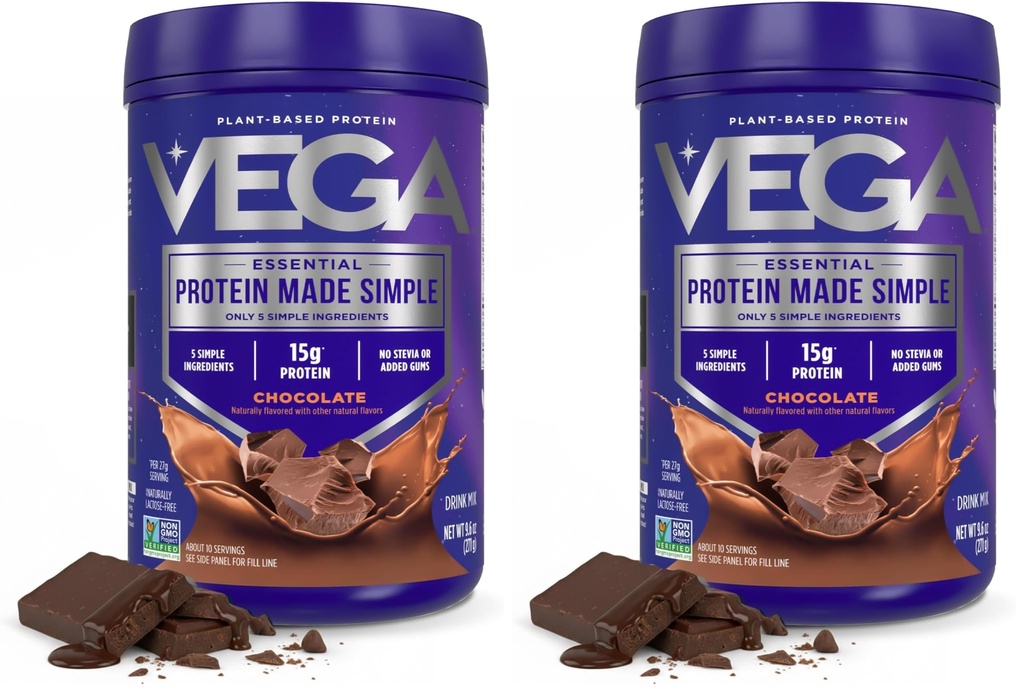 Vega proteini Made Simple, temna čokolada - Stevia Free Vegan Protein Powder, na osnovi rastlin, zdravo, Gluten brez, Pea Beljakovine za ženske in moške, 9.6 oz (Packaging May Vary) (Pack z 2)