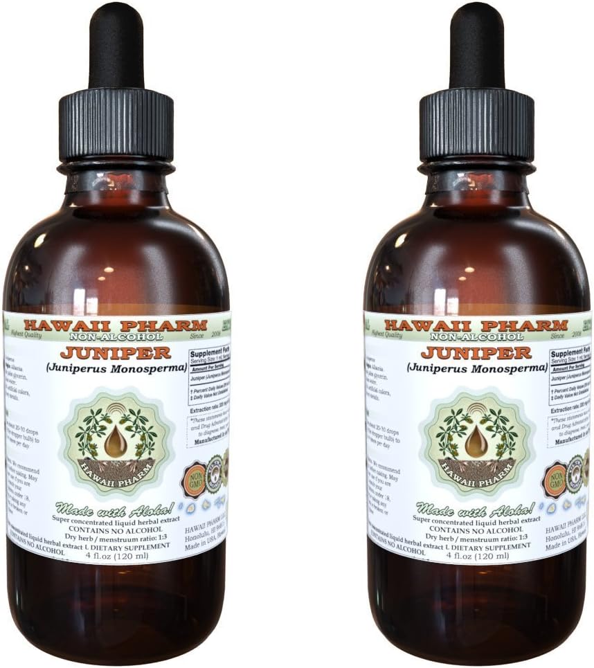 Juniper Tekoči ekstrakt brez alkohola, Organski Juniper (Juniperus Monosperma) Posušene Berry Glycerite Havaji Pharm Natural Zeliščni dodatek 2x4 oz