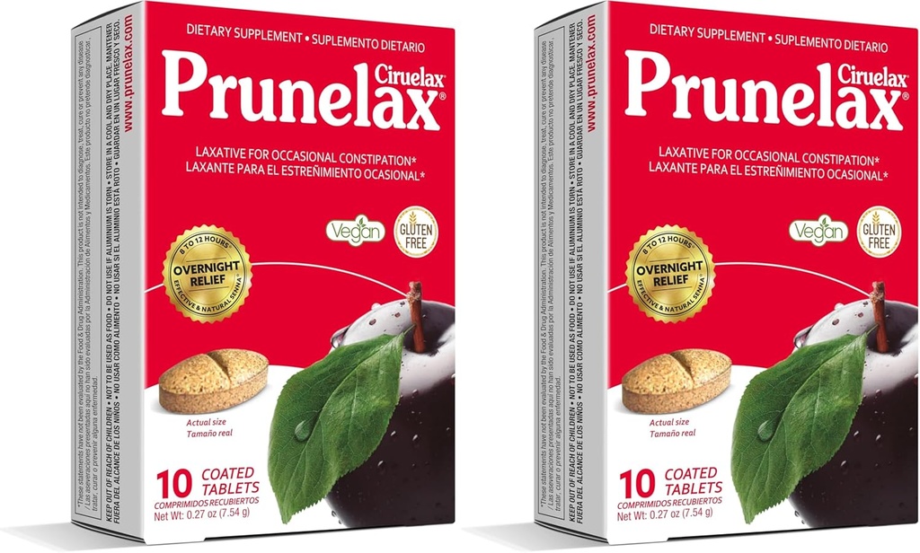 Prunelax Ciruelax Redna moč Laksativne tablete - Naravne sestavine Laksativno za občasno zaprtje, Predvidljiva čez noč Relief s Senna List izvlečki, 8-12 Hr Hitro delovanje - 10ct