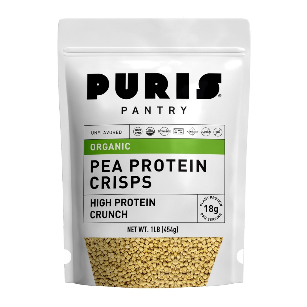 PURIS Organic Pea Protein Crisps, Certified Organic Pea Protein Izolate, Keto Protein Crunch, Izdelano 100% v ZDA, Ne-GMO, Gluten, Brez sladkorja, Brez soje, 18g Beljakovine, 7g ogljikovih hidratov, Nearomatizirana