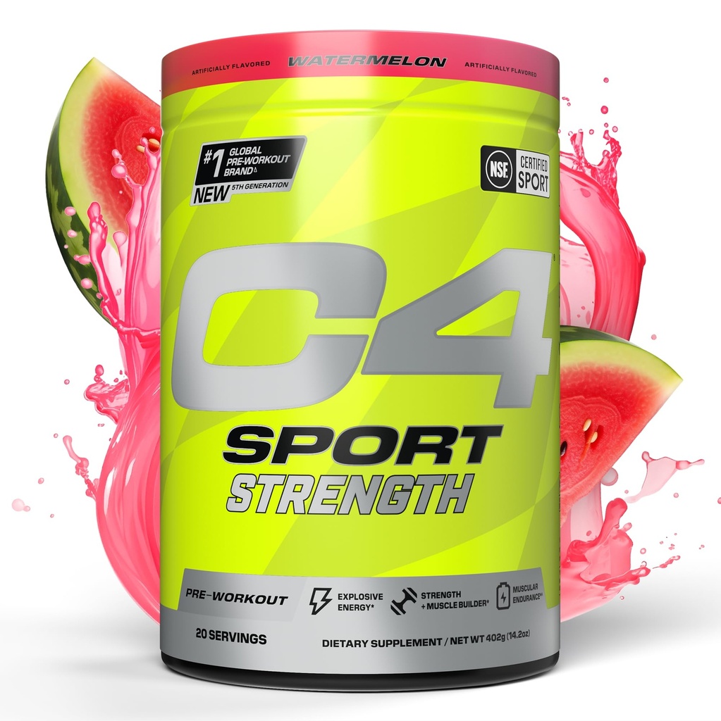 Cellucor C4 Sport Strength Pre Workout Powder - NSF Certified for Sport - Beta-Alanin, Kreatin, 200mg Kofein - Sugar Free Energy Supplement for Men & Women - Watermelon, 20 Servinges